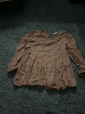 American Eagle Outfitters Rust-Brown Tiered Peasant Blouse